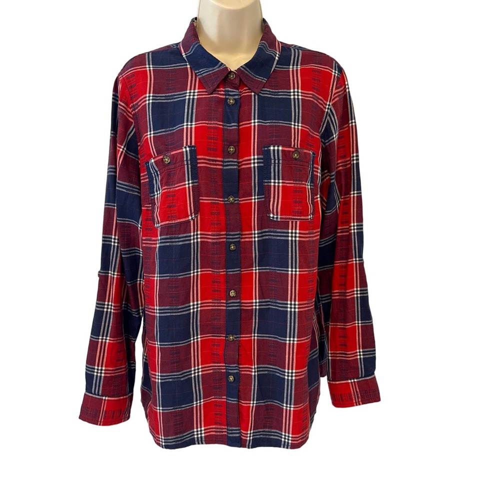 M&S Indigo Collection Women's Cotton Red, White Blue Plaid Shirt UK18 US14